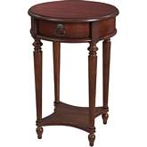 Jules 1 Drawer Round End Table in Cherry Dark Brown Finish