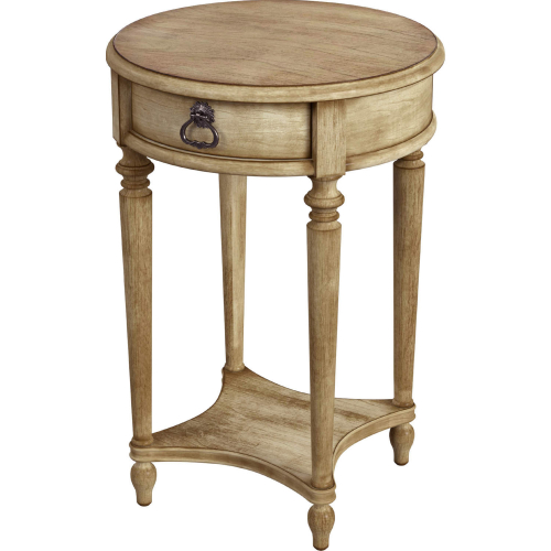 Jules 1 Drawer Round End Table in Antique Beige Finish