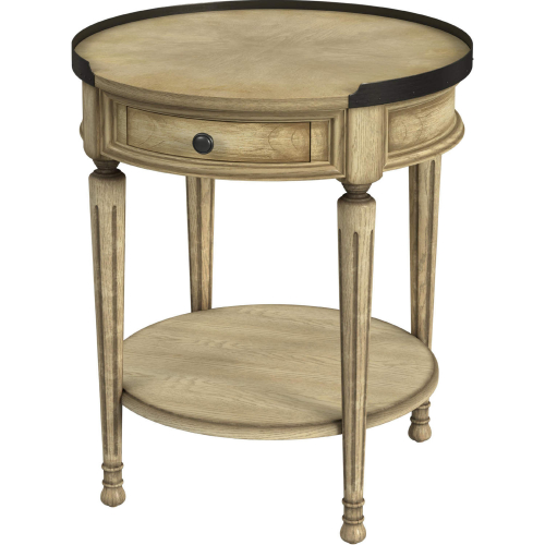 Sampson 1 Drawer Side Table in Antique Beige Finish Wood