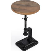 Ellis Adjustable Pedestal Side Table in Wood & Cast Iron