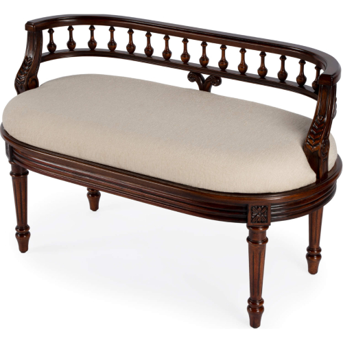 Hathaway 37" Bench in Cherry Dark Brown Finish & Cream Fabric