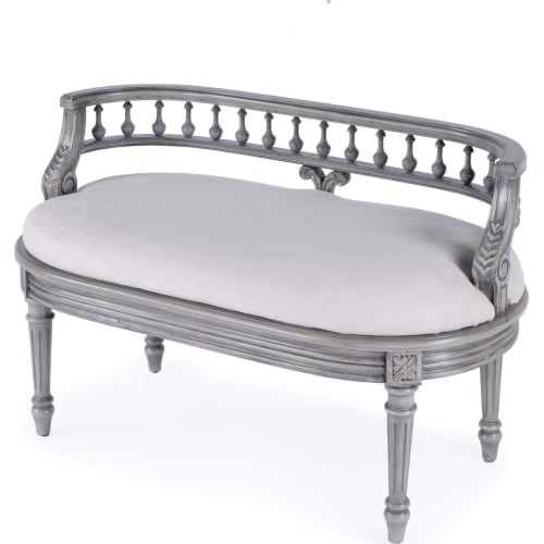 Hathaway 37" Bench in Powder Gray Finish & Cream Fabric