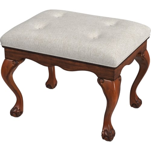 Ashford 25.5" Vanity Stool in Tufted Ivory Fabric & Brown Finish Wood