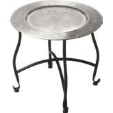 Moroccan Metal Tray Table in Multicolor Silver Aluminum