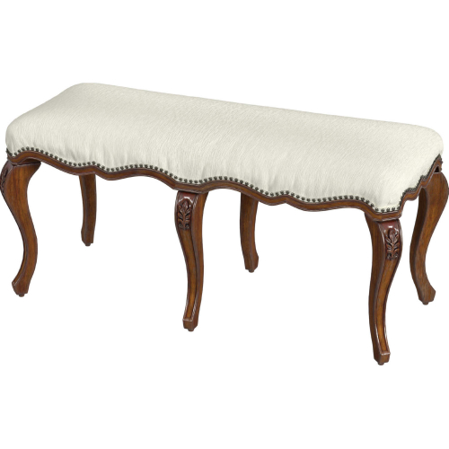 Michelline 42" Bench in Antique Cherry Brown Finish & Ivory Fabric