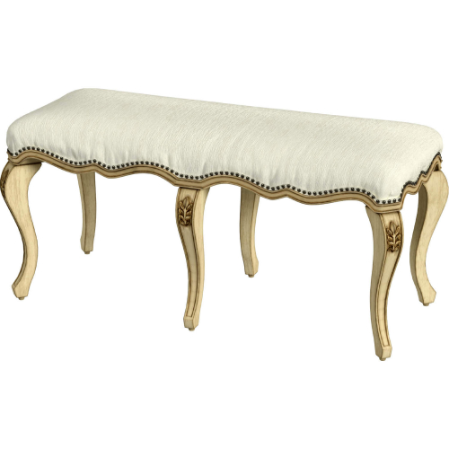 Michelline 42" Bench in Antique Beige Finish & Ivory Fabric