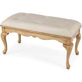 Grace 38" Bench in Antique Beige Finish & Tufted Ivory Fabric