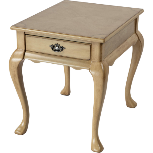 Grace Queen Anne 1 Drawer End Table w/ Cabriole Legs in Antique Beige