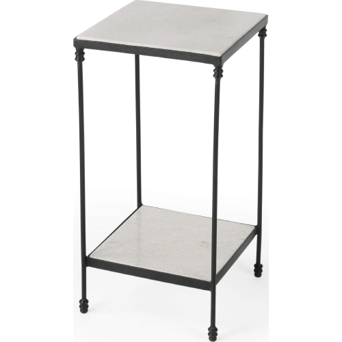 Larkin 12" Square Outdoor Side Table in White Marble & Black Iron