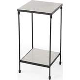 Larkin 12" Square Outdoor Side Table in White Marble & Black Iron