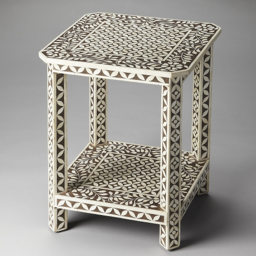 Bone Inlay & Light Brown Side Table