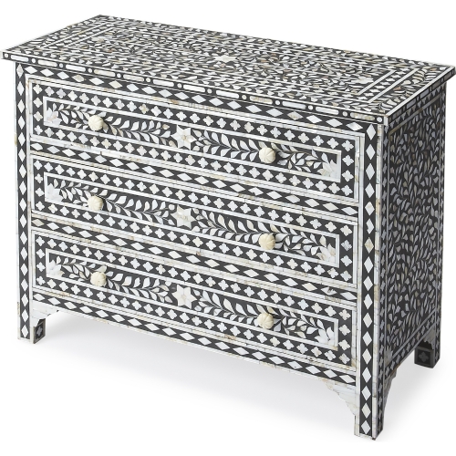 Victoria 3 Drawer Chest in Black & Mother of Pearl