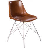 Inland Dining Chair in Brown Leather & Silver Iron