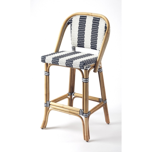 Lila Bar Stool in Blue & White Stripe Poly & Rattan