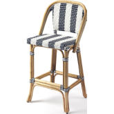 Lila Bar Stool in Blue & White Stripe Poly & Rattan