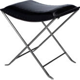 Melton Stool in Black Leather & Silver Metal