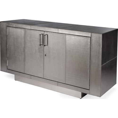 Francois 70.5" Buffet Sideboard in Silver Leather & Silver Metal