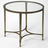 Monica Oval End Table in Antique Gold Metal & Tempered Glass