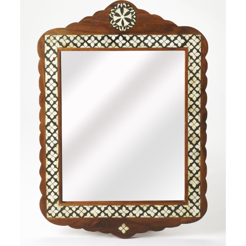 Gabby Wall Mirror in Brown Wood & Off White Inlay