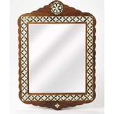 Gabby Wall Mirror in Brown Wood & Off White Inlay