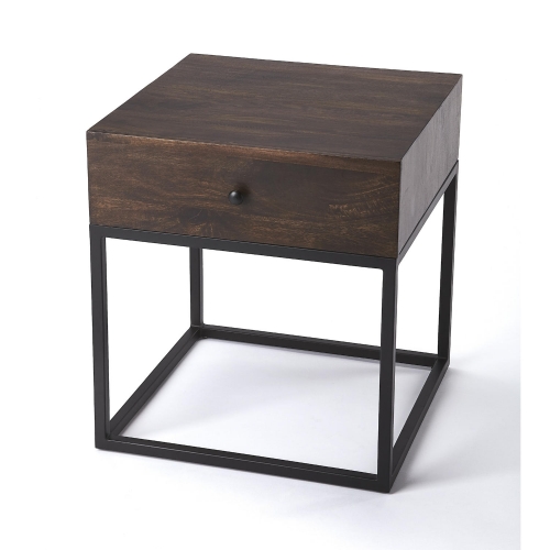 Brixton End Table in Coffee Brown Wood & Black Iron