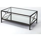 Metropolis Coffee Table in Black Iron, Tempered Glass & Mirror