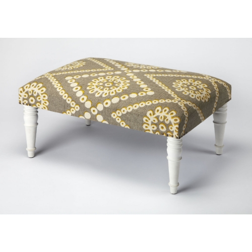 Lucinda Cocktail Ottoman in Multicolor Fabric on White Legs