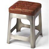 Gerald Counter Stool in Tufted Brown Leather on Iron Base