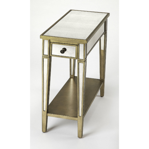 Katarina Side Table in Antique Pewter Wood & Antique Mirror