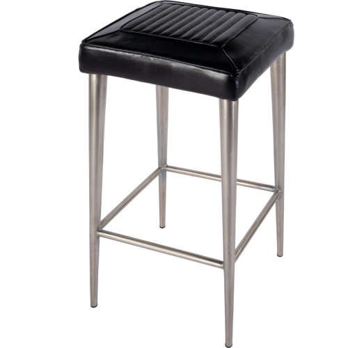 Maxwell Square Seat Backless Bar Stool in Black Leather & Black Metal