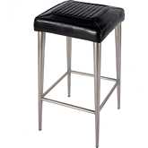 Maxwell Square Seat Backless Bar Stool in Black Leather & Black Metal