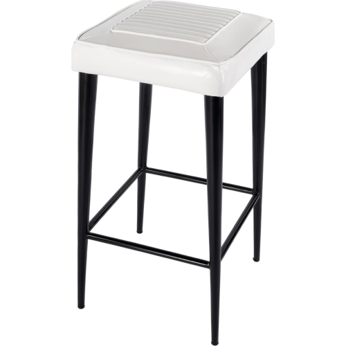 Maxwell Square Seat Backless Bar Stool in White Leather & Black Metal