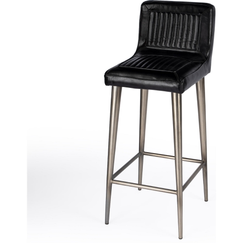 Maxwell Bar Stool in Black Leather & iron