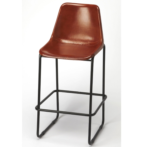 Myles Bar Stool in Brown Leather & Iron