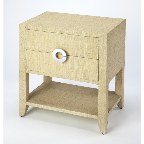 Amelle 2 Drawer Nightstand in Cream Yellow Raffia