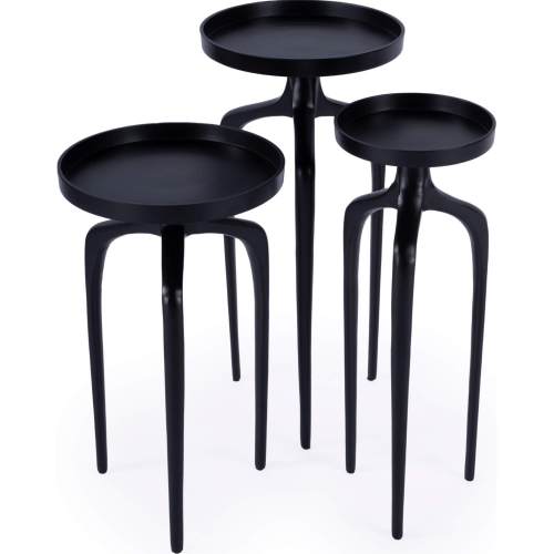 Emilie Outdoor Round Scatter Side Tables in Black Aluminum (Set of 3)