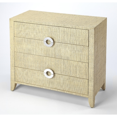 Amelle 4 Drawer Accent Chest in Cream Beige Raffia