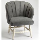 Malcom Accent Chair in Channel Tufted Gray Velvet on White Legs