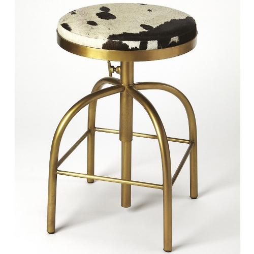 Grogan Bar Stool Hair-On-Hide on Gold Iron