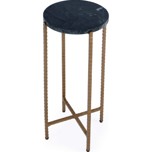 Nigella 8.5" Round Side Table in Green Banswara Marble & Gold Metal