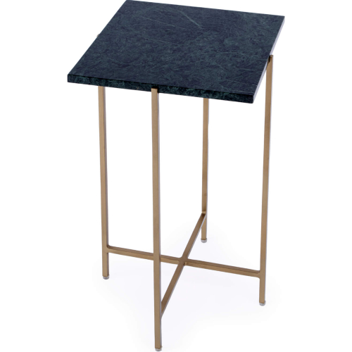 Nigella 11.5" Square Side Table in Verde Indio Green Marble & Gold Metal