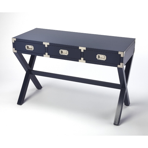 Anew Campaign Desk in Blue Wood & Silver Steel