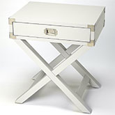 Anew Campaign Side Table in White Wood & Silver Steel