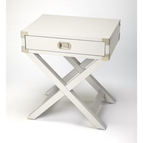 Anew Campaign Side Table in White Wood & Silver Steel