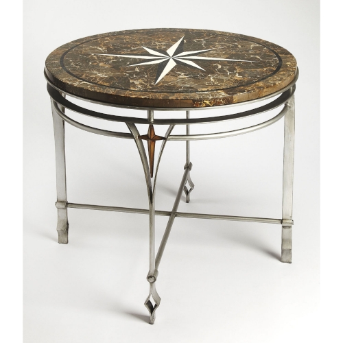 Regina Foyer Accent Table in Fossil Stone & Silver Metal