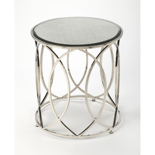 Desiree End Table in Antique Mirror & Nickel