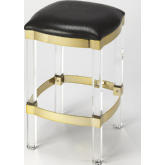 Jordan Counter Stool in Black Leather, Gold & Acrylic