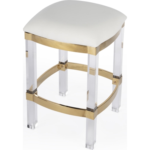 Jordan Counter Stool in White Leatherette, Gold & Acrylic