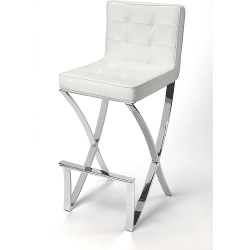 Darcy Bar Stool in Tufted Off White Leatherette & Chrome