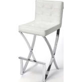 Darcy Bar Stool in Tufted Off White Leatherette & Chrome